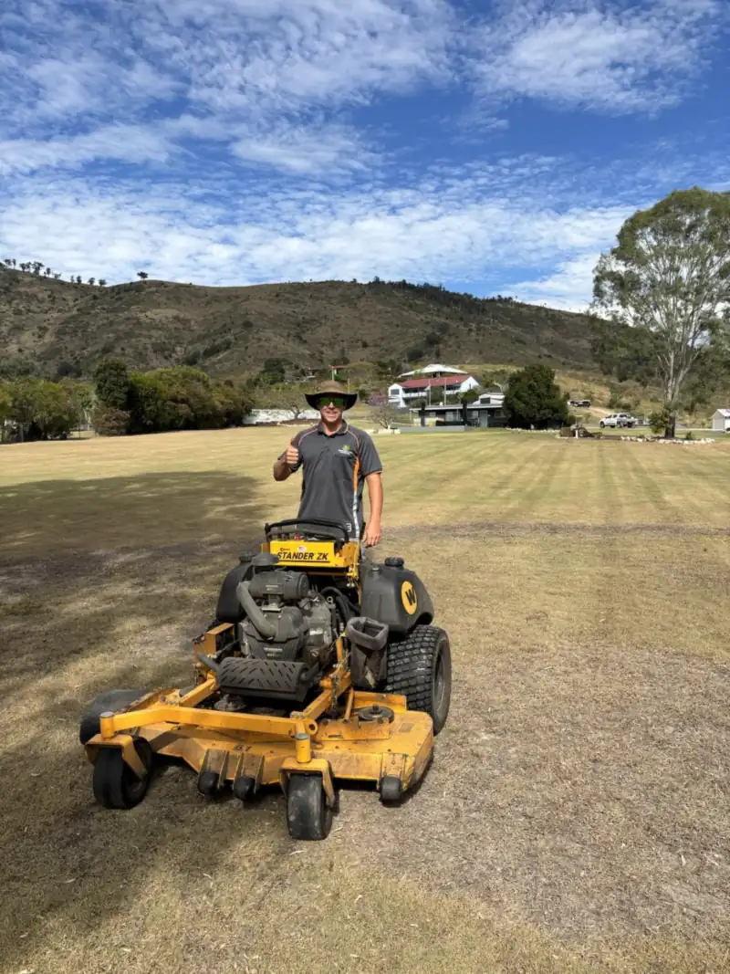Acreage mowing Moreton Bay: zero-turn ride-on mower on a rural lifestyle block